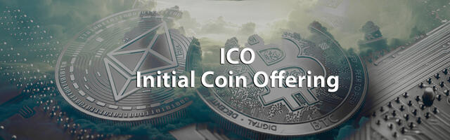 Initial coin offering met cryptomunten op de achtergrond