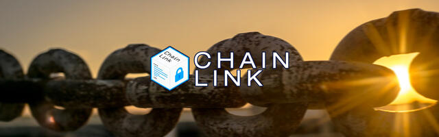 Chainlink coin logo met achtergrond van een blockchain