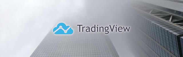 Tradingview logo met hoge gebouwen op de achtergrond