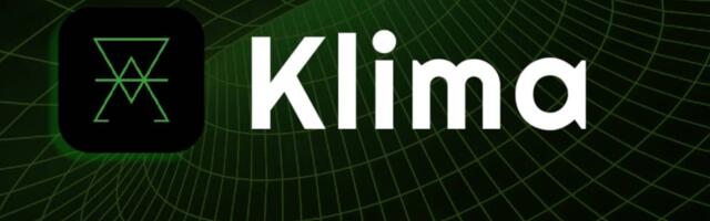 Het logo en de naam Klima afgebeeld op een groenzwarte achtergrond.