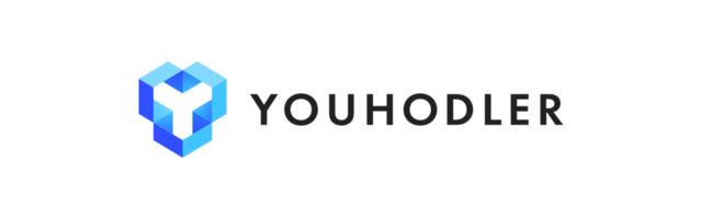 Een witte achtergrond, met daarop het logo en de bedrijfsnaam van YouHodler.