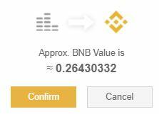 Binance restwaarde confirm