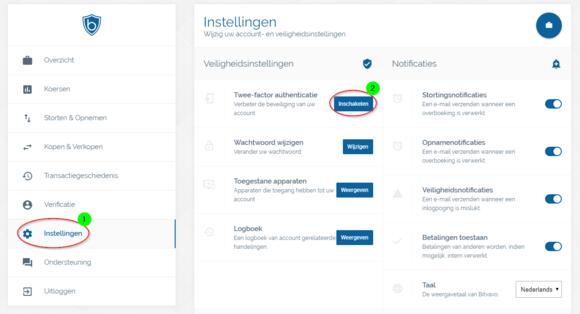2fa instellen op bitvavo. Dit is belangrijke beveiliging voor crypto kopen.