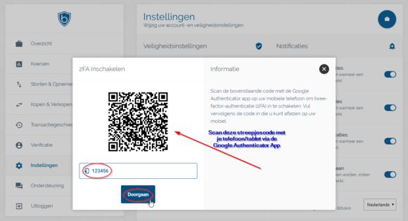 2FA streepjescode scannen. Crypto kopen gaat gepaard met veiligheidsinstellingen. Vergeet dit nooit