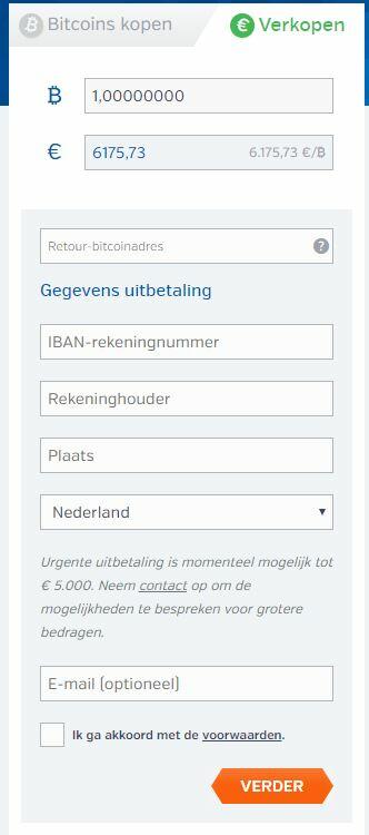 Crypto verkopen via Bitonic, een voorbeeld van het invulformulier.