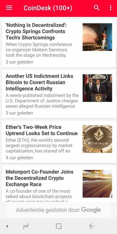 Cryptocurrency nieuws printscreen
