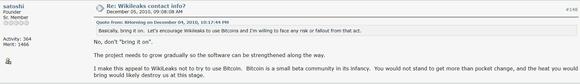 Satoshi Nakamoto Forumpost over Wikileaks