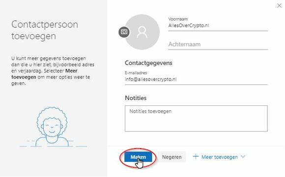 Toevoegen AllesOverCrypto aan mailcontacten stap 2