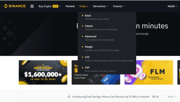 de website van Binance