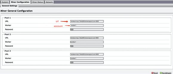 Miner configuratie instellingen
