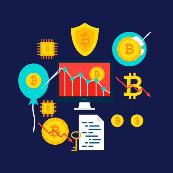 Blockchain in actie met bitcoin en alles komt op een grafiek samen