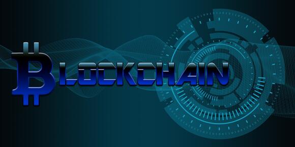Blockchain in grote blauwe letters