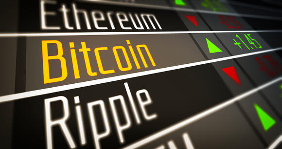 Scherm met koersen van cryptomunten