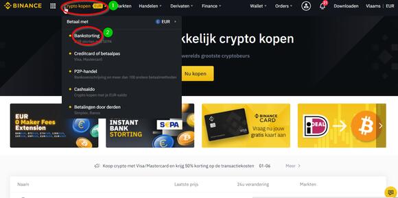 Cryptocurrency kopen op Binance