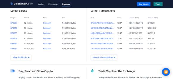 Screenshot van een blockchain explorer