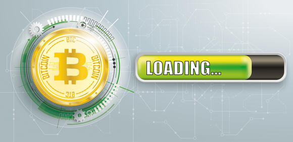 Bitcoin met tekst 'loading'