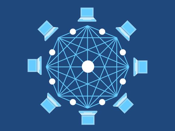 Blockchain voorstelling met pc's