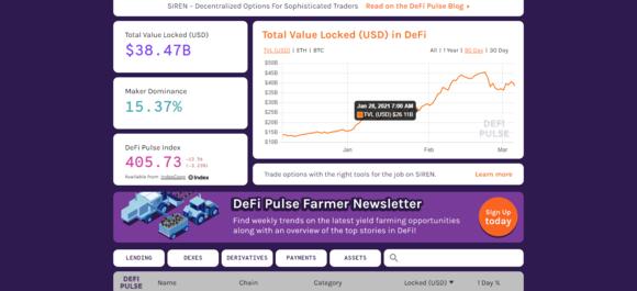 Screenshot van de main page van DeFi Pulse