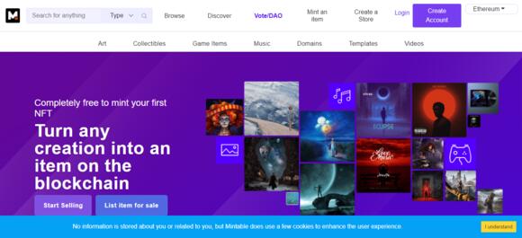 Screenshot van de Mintable homepage