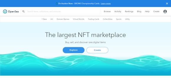 Screenshot van Open Sea webpagina