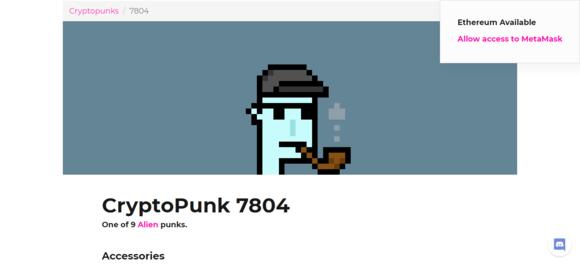Screenshot van de profielpagina van CryptoPunk # 7804