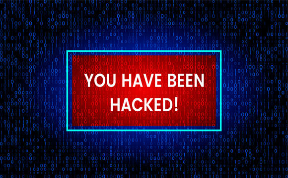Binary code met tekst 'you have been hacked'