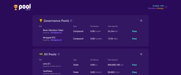 Screenshot van gemeenschappelijke pools bij PoolTogether