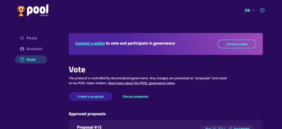 Screenshot van het stemmen bij PoolTogether