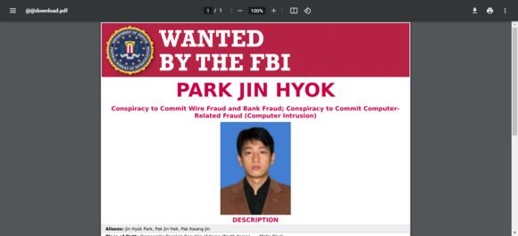 FBI wanted poster van Park Jin Hyok