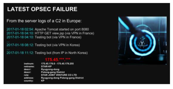 Screenshot van het Noord-Koreaanse IP adres