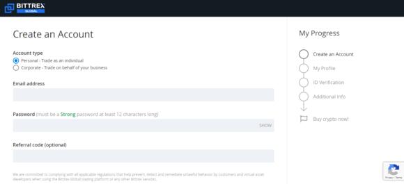Sign up bij Bittrex