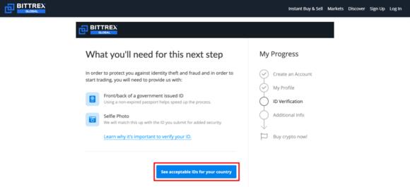Van welk land is je paspoort tijdens op Bittrex registratie proces