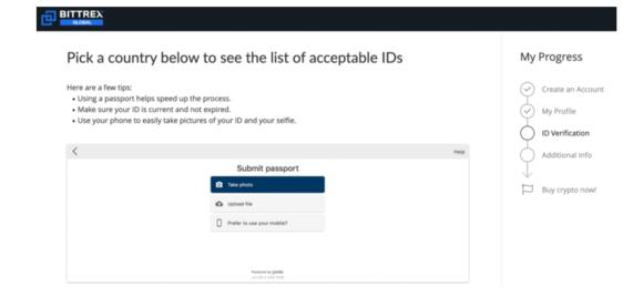 Optie om je mobiel te gebruiken tijdens de Bittrex registratie