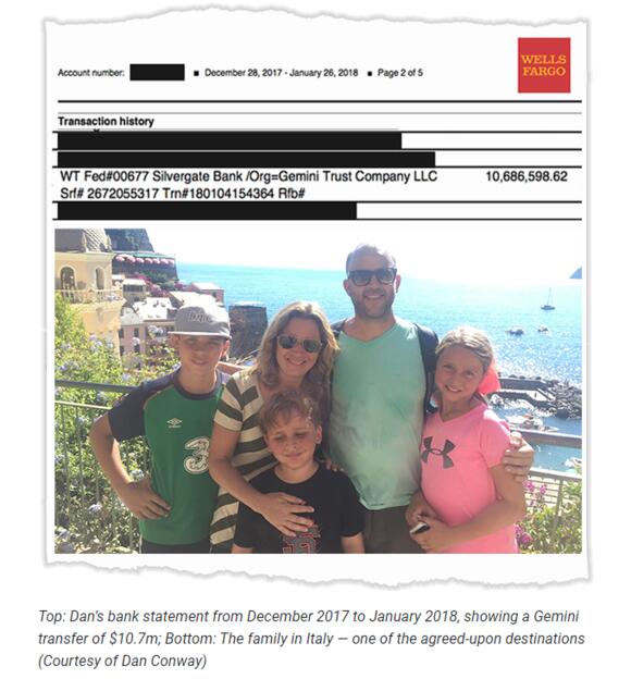Dan Conway, Ethereum miljonair met familie op vakantie in Italië