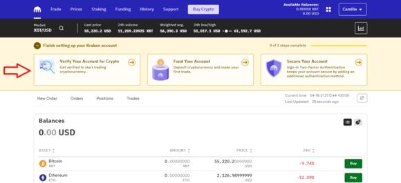 2FA verificatie bij Kraken, stap 1