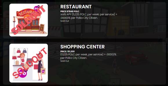 Restaurant en shopping center, uitverkocht in Polka City