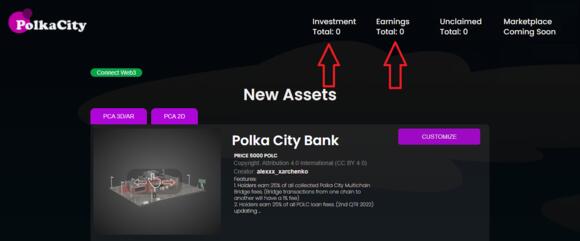 Waar kun je investering en opbrengsten totalen vinden op Polka City?