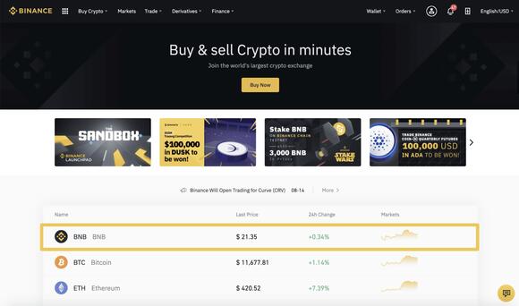 De website van Binance
