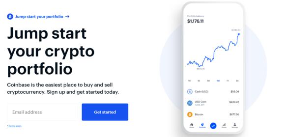 De website van Coinbase