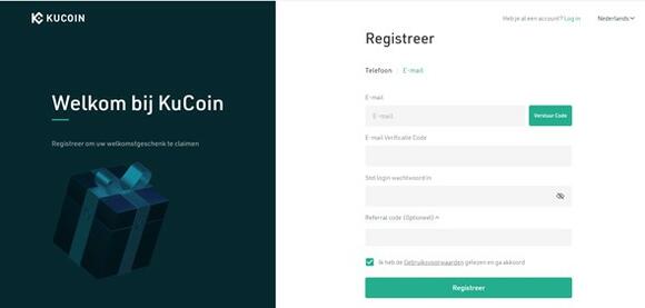 Screenshot registreren KuCoin