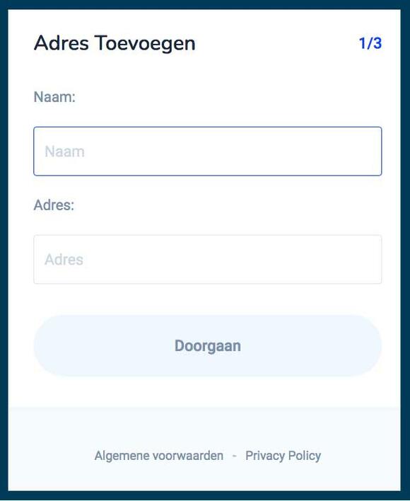 Bitvavo pop up om adres in te voeren om crypto te storten.