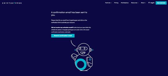 Cryptohopper account aanmaken: mail bevestigen