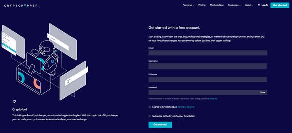 Cryptohopper account aanmaken: formulier invullen & wachtwoord aanmaken