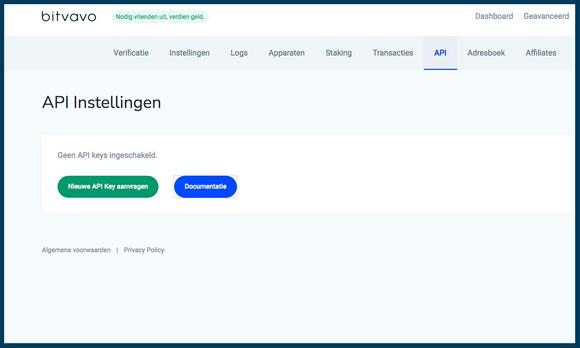 Cryptohopper & Bitvavo koppelen: API Keys Bitvavo aamaken