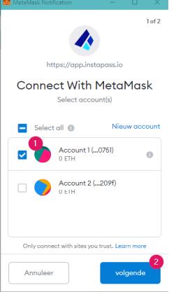 Metamask linken met Instapass