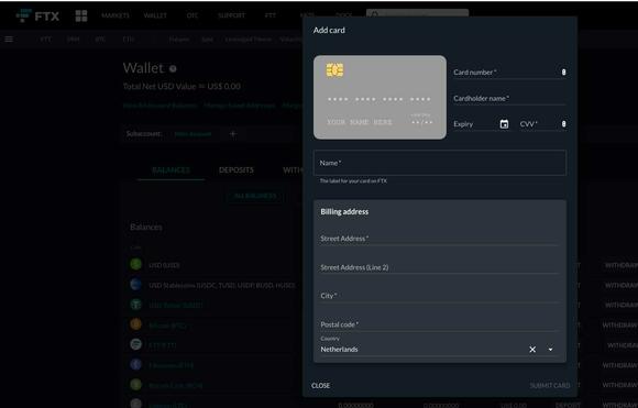 Fiat kopen met card voor FTX wallet