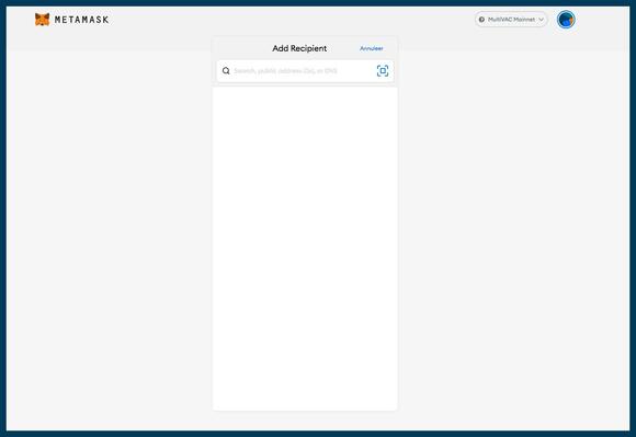 MultiVAC verzenden vanuit Metamask