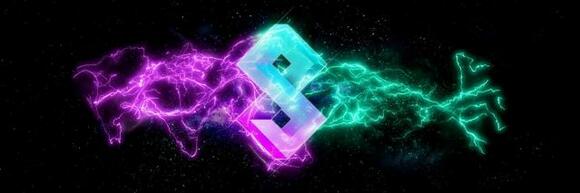 Het logo van Solanium met paarse en blauwe effecten.