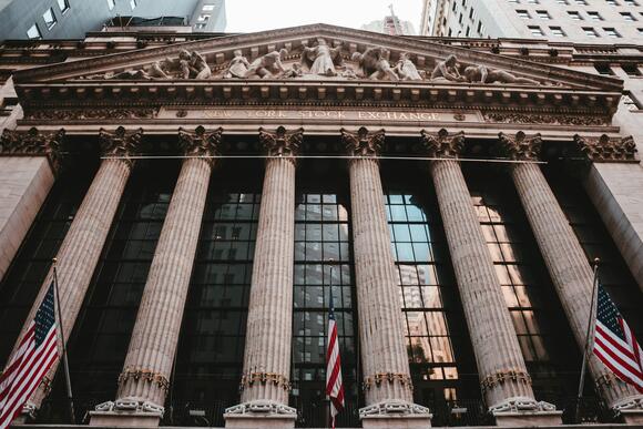 Afbeelding van de aandelenbeurs op Wall Street, Manhattan, New York.