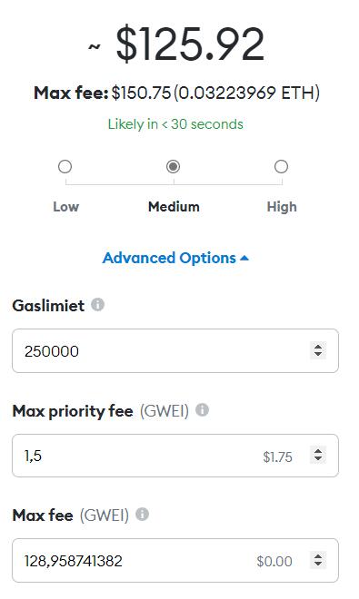Metamask transactie met gas